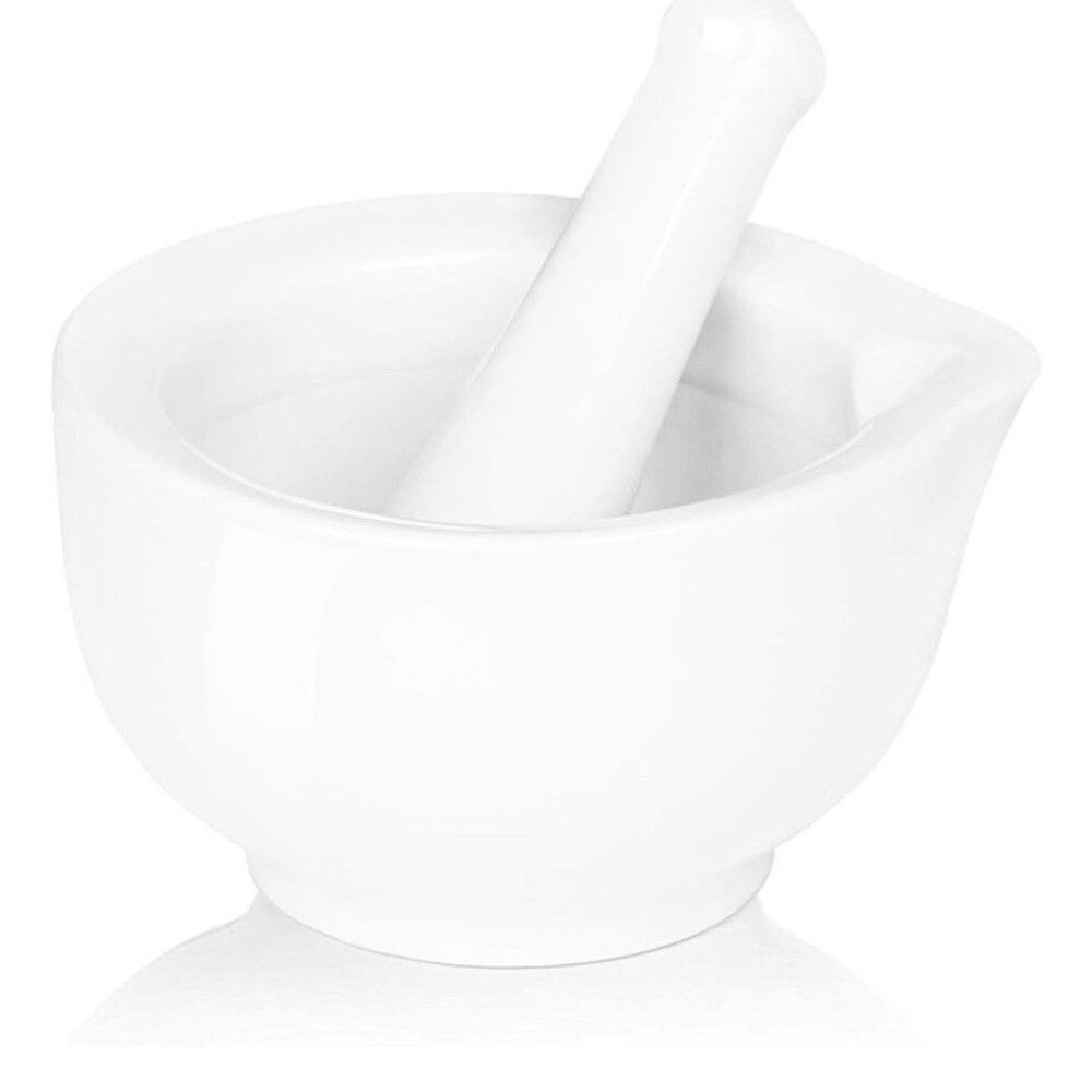 Porcelain Small Mortar and Pestle, Ceramic Herb Grinder Pill Crusher Set, 3.3